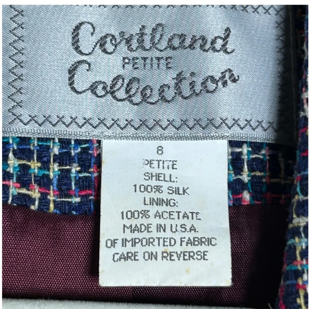 Cortland Petite Collection Blazer Womens 8 Multicolor Silk Tweed‎ Vintage 90s
